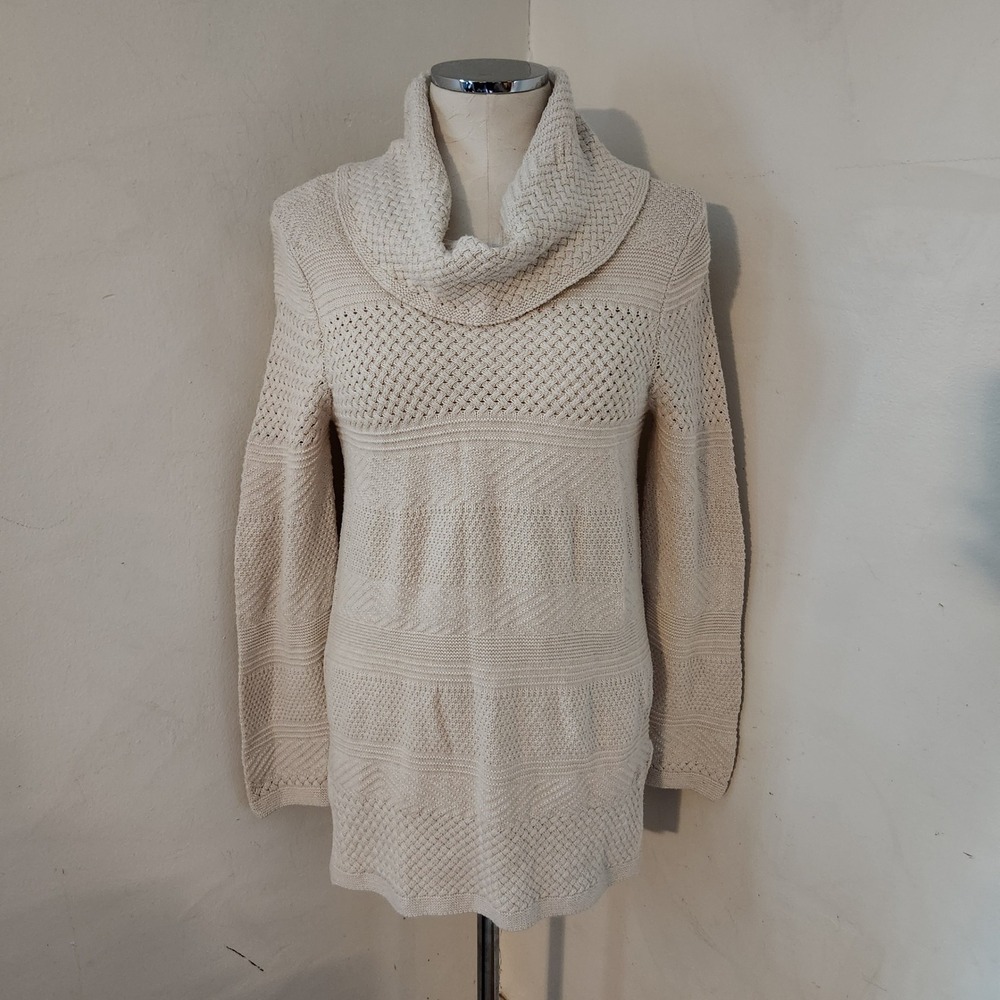 Eight Eight Eight Cream Cowl Neck‎ Textured Knit Tunic Sweater Women's M